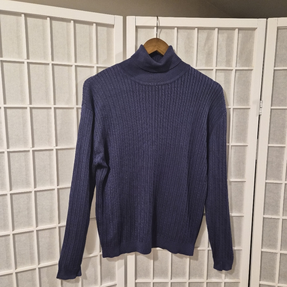 Vintage Turtleneck Silk Purple Cable Knit Sweater Sz M